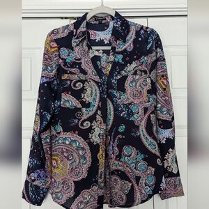 Express  Paisley Print Long Sleeve Button up Blouse